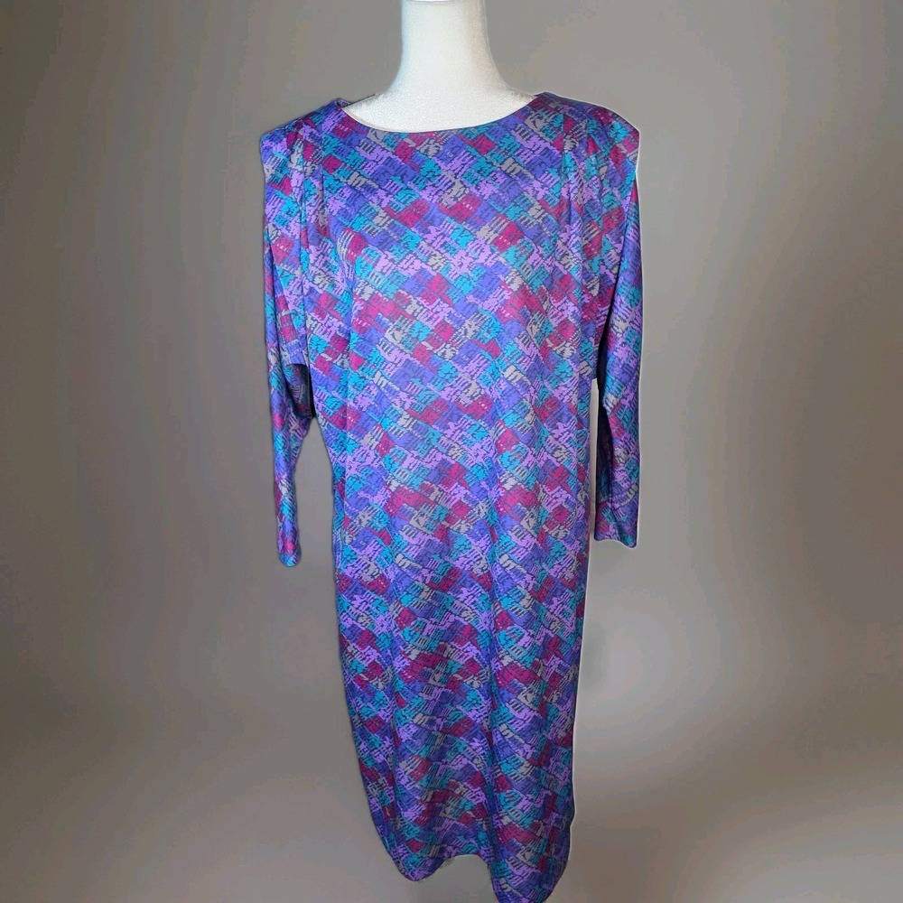 Vintage ILGWU Gayle Evans‎ Geometric Dress Size L Retro Style